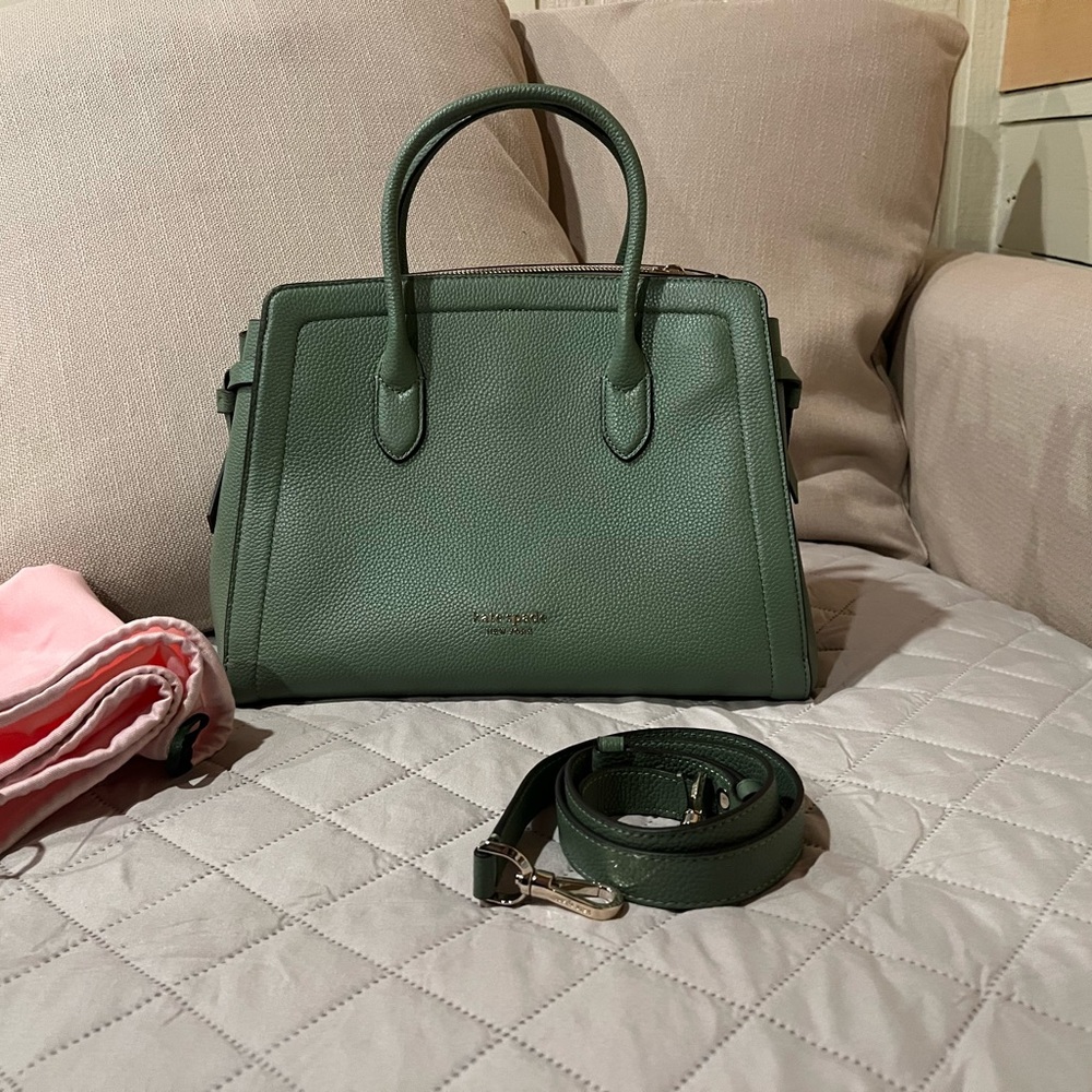 Kate spade new york large leather knott satchel in Romaine